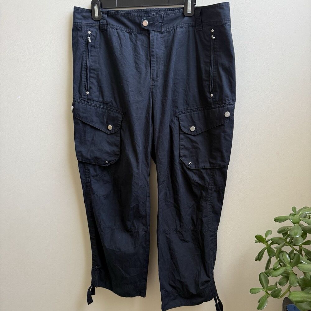 LRL Ralph Lauren Pants 14 Womens Black Cargo Pocket Crop Cotton Straight Leg